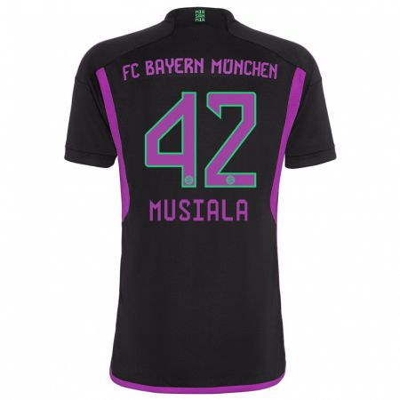 Kandiny Kinder Jamal Musiala #42 Schwarz Auswärtstrikot Trikot 2023/24 T-Shirt Österreich