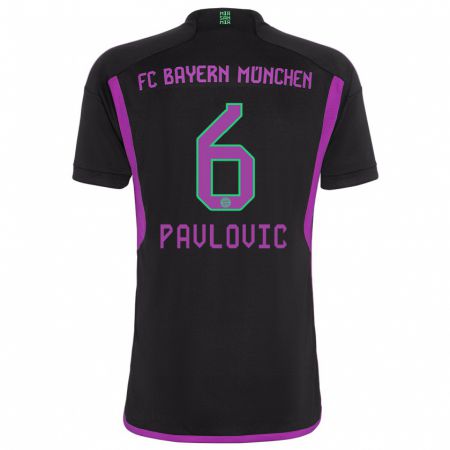 Kandiny Bambino Maglia Aleksandar Pavlovic #6 Nero Kit Gara Away 2023/24 Maglietta