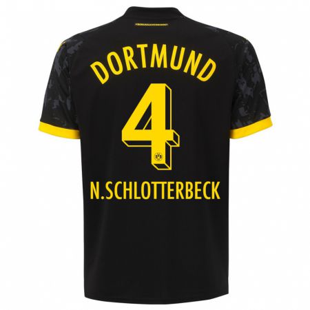 Kandiny Bambino Maglia Nico Schlotterbeck #4 Nero Kit Gara Away 2023/24 Maglietta