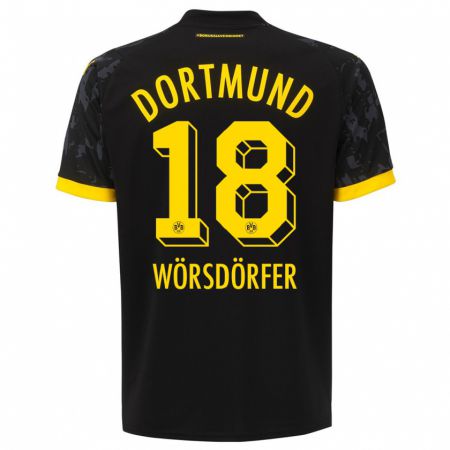 Kandiny Bambino Maglia Len Wörsdörfer #18 Nero Kit Gara Away 2023/24 Maglietta