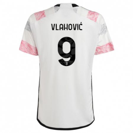 Kandiny Kinder Dusan Vlahovic #9 Weiß Rosa Auswärtstrikot Trikot 2023/24 T-Shirt Österreich