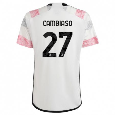 Kandiny Bambino Maglia Andrea Cambiaso #27 Bianco Rosa Kit Gara Away 2023/24 Maglietta