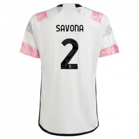 Kandiny Bambino Maglia Nicolò Savona #2 Bianco Rosa Kit Gara Away 2023/24 Maglietta