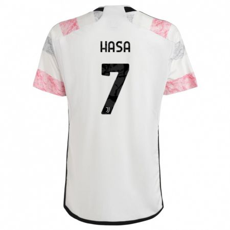 Kandiny Bambino Maglia Luis Hasa #7 Bianco Rosa Kit Gara Away 2023/24 Maglietta