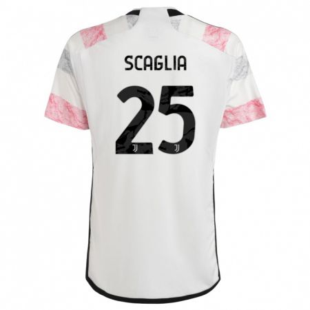 Kandiny Bambino Maglia Simone Scaglia #25 Bianco Rosa Kit Gara Away 2023/24 Maglietta