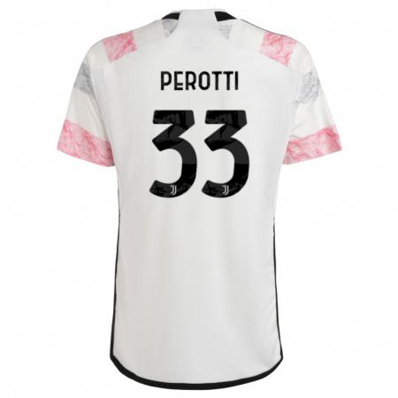 Kandiny Bambino Maglia Clemente Perotti #33 Bianco Rosa Kit Gara Away 2023/24 Maglietta