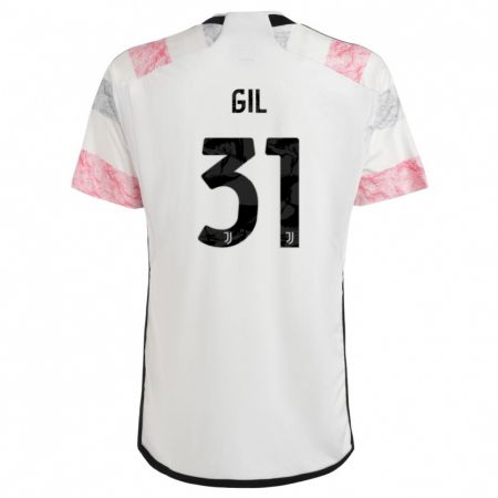 Kandiny Bambino Maglia Javier Gil #31 Bianco Rosa Kit Gara Away 2023/24 Maglietta