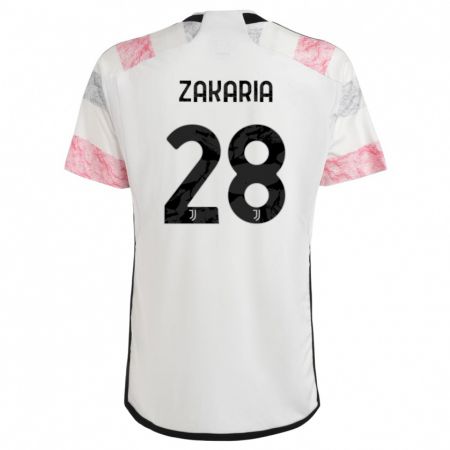 Kandiny Bambino Maglia Denis Zakaria #28 Bianco Rosa Kit Gara Away 2023/24 Maglietta