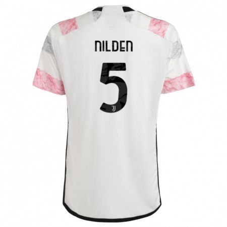 Kandiny Bambino Maglia Amanda Nilden #5 Bianco Rosa Kit Gara Away 2023/24 Maglietta