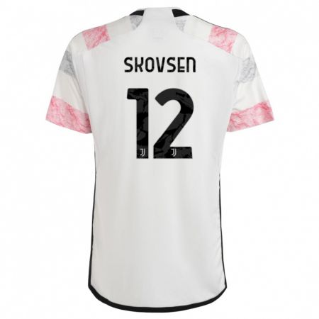 Kandiny Bambino Maglia Matilde Lundorf Skovsen #12 Bianco Rosa Kit Gara Away 2023/24 Maglietta