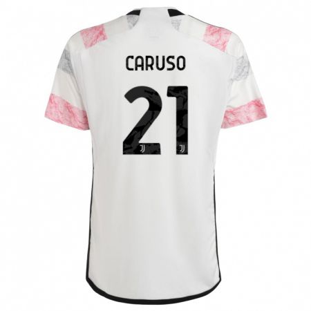 Kandiny Bambino Maglia Arianna Caruso #21 Bianco Rosa Kit Gara Away 2023/24 Maglietta