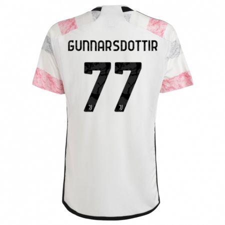 Kandiny Bambino Maglia Sara Bjork Gunnarsdottir #77 Bianco Rosa Kit Gara Away 2023/24 Maglietta