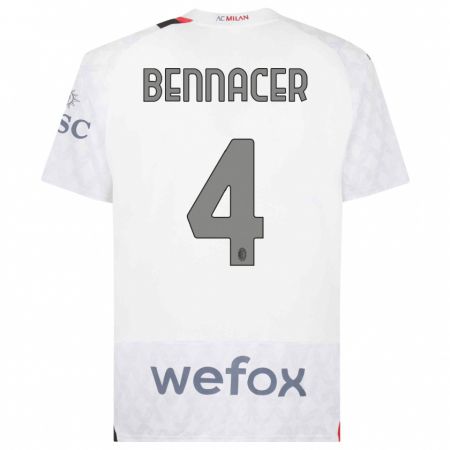 Kandiny Bambino Maglia Ismaël Bennacer #4 Bianco Kit Gara Away 2023/24 Maglietta