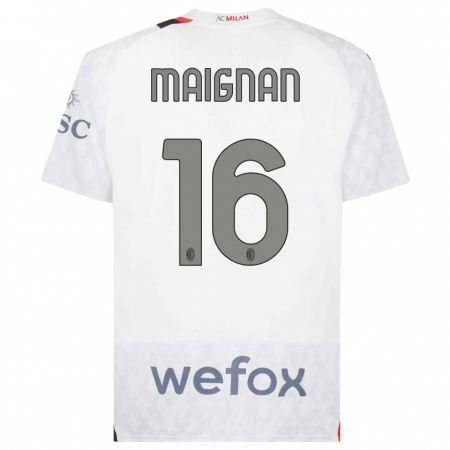 Kandiny Bambino Maglia Mike Maignan #16 Bianco Kit Gara Away 2023/24 Maglietta