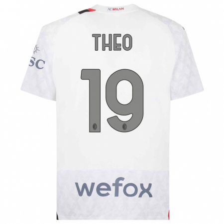 Kandiny Bambino Maglia Theo Hernández #19 Bianco Kit Gara Away 2023/24 Maglietta