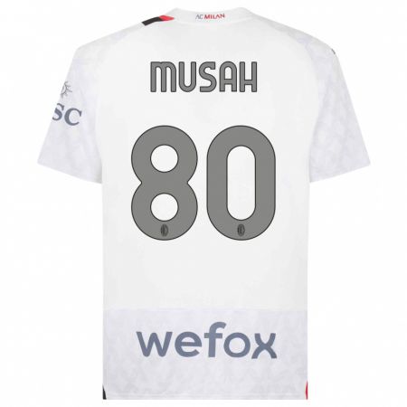 Kandiny Bambino Maglia Yunus Musah #80 Bianco Kit Gara Away 2023/24 Maglietta