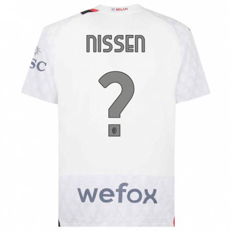 Kandiny Bambino Maglia Fredrik Nissen #0 Bianco Kit Gara Away 2023/24 Maglietta