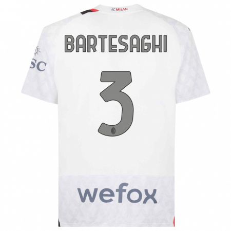 Kandiny Bambino Maglia Davide Bartesaghi #3 Bianco Kit Gara Away 2023/24 Maglietta