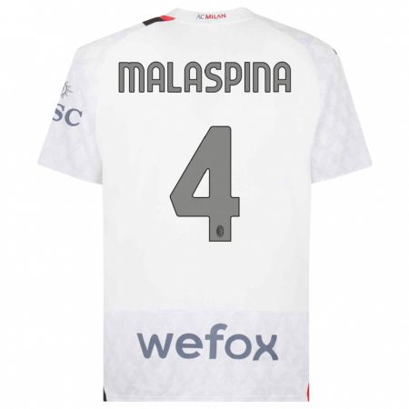 Kandiny Bambino Maglia Mattia Malaspina #4 Bianco Kit Gara Away 2023/24 Maglietta