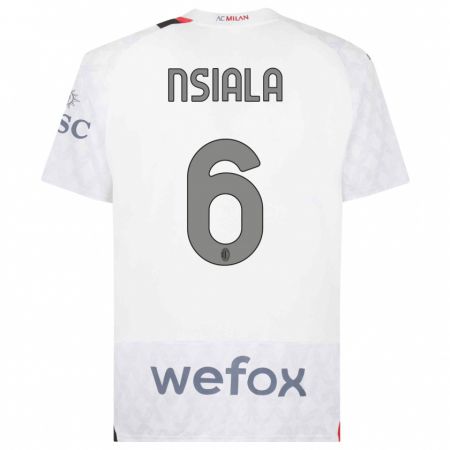 Kandiny Bambino Maglia Clinton Nsiala #6 Bianco Kit Gara Away 2023/24 Maglietta