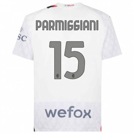 Kandiny Bambino Maglia Pietro Parmiggiani #15 Bianco Kit Gara Away 2023/24 Maglietta