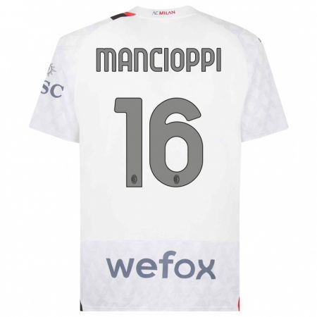 Kandiny Bambino Maglia Tommaso Mancioppi #16 Bianco Kit Gara Away 2023/24 Maglietta