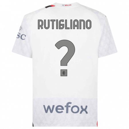 Kandiny Bambino Maglia Samuele Rutigliano #0 Bianco Kit Gara Away 2023/24 Maglietta