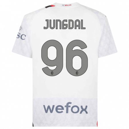 Kandiny Bambino Maglia Andreas Jungdal #96 Bianco Kit Gara Away 2023/24 Maglietta