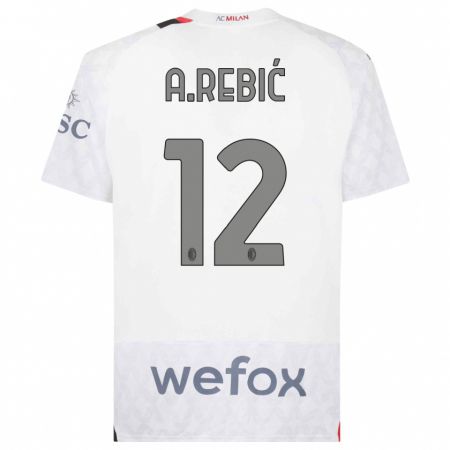 Kandiny Bambino Maglia Ante Rebic #12 Bianco Kit Gara Away 2023/24 Maglietta