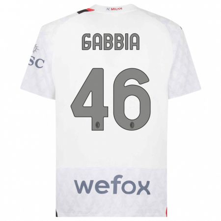 Kandiny Bambino Maglia Matteo Gabbia #46 Bianco Kit Gara Away 2023/24 Maglietta