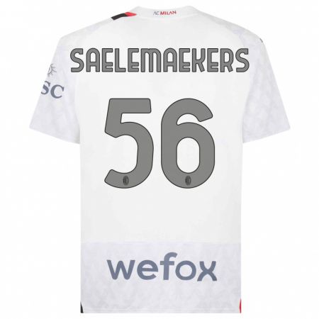 Kandiny Bambino Maglia Alexis Saelemaekers #56 Bianco Kit Gara Away 2023/24 Maglietta