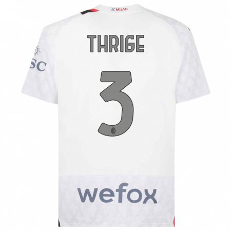 Kandiny Bambino Maglia Sara Thrige #3 Bianco Kit Gara Away 2023/24 Maglietta