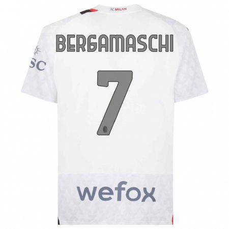 Kandiny Bambino Maglia Valentina Bergamaschi #7 Bianco Kit Gara Away 2023/24 Maglietta