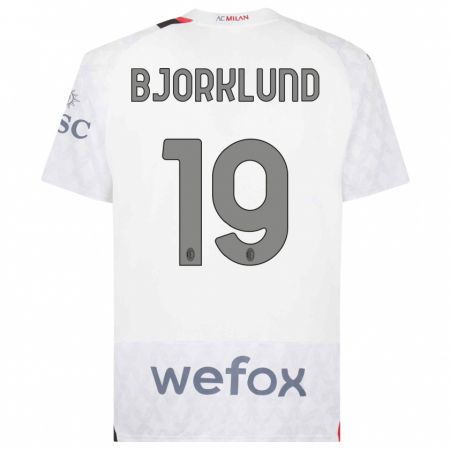 Kandiny Bambino Maglia Lukas Bjorklund #19 Bianco Kit Gara Away 2023/24 Maglietta