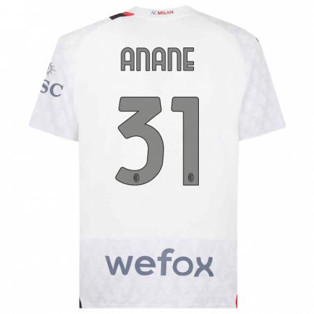 Kandiny Bambino Maglia Emmanuel Anane #31 Bianco Kit Gara Away 2023/24 Maglietta