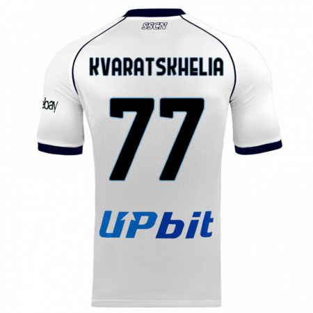 Kandiny Bambino Maglia Khvicha Kvaratskhelia #77 Bianco Kit Gara Away 2023/24 Maglietta