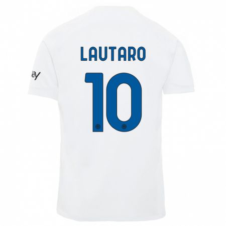 Kandiny Bambino Maglia Lautaro Martínez #10 Bianco Kit Gara Away 2023/24 Maglietta