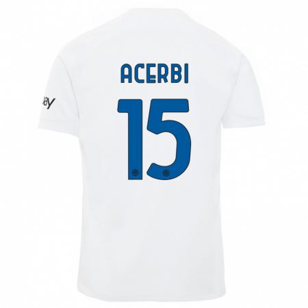 Kandiny Bambino Maglia Francesco Acerbi #15 Bianco Kit Gara Away 2023/24 Maglietta