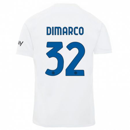 Kandiny Bambino Maglia Federico Dimarco #32 Bianco Kit Gara Away 2023/24 Maglietta