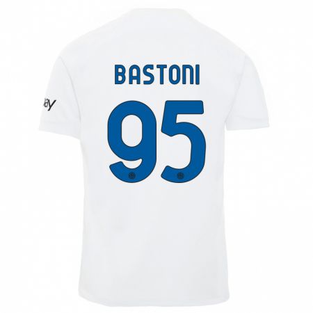 Kandiny Kinderen Alessandro Bastoni #95 Wit Uitshirt Uittenue 2023/24 T-Shirt België