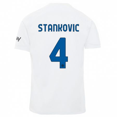 Kandiny Bambino Maglia Aleksandar Stankovic #4 Bianco Kit Gara Away 2023/24 Maglietta