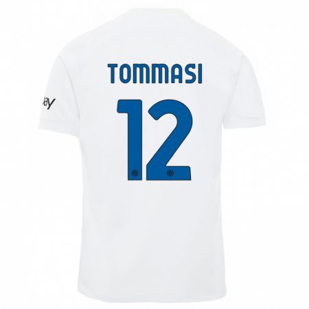 Kandiny Bambino Maglia Francesco Tommasi #12 Bianco Kit Gara Away 2023/24 Maglietta