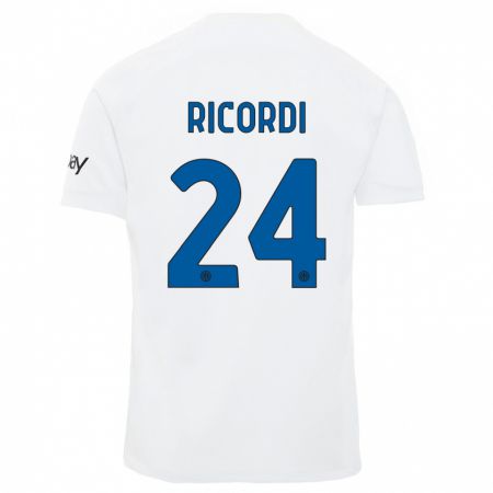 Kandiny Bambino Maglia Tommaso Ricordi #24 Bianco Kit Gara Away 2023/24 Maglietta