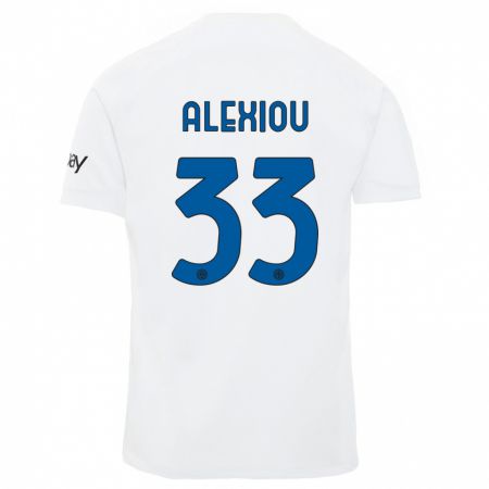 Kandiny Bambino Maglia Christos Alexiou #33 Bianco Kit Gara Away 2023/24 Maglietta