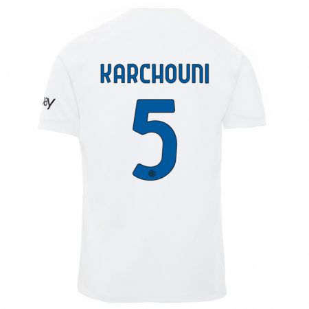 Kandiny Bambino Maglia Ghoutia Karchouni #5 Bianco Kit Gara Away 2023/24 Maglietta