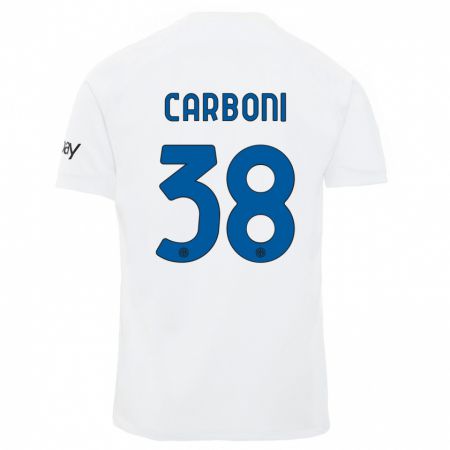 Kandiny Bambino Maglia Valentin Carboni #38 Bianco Kit Gara Away 2023/24 Maglietta