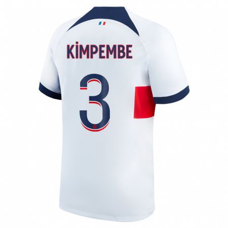 Kandiny Bambino Maglia Presnel Kimpembe #3 Bianco Kit Gara Away 2023/24 Maglietta