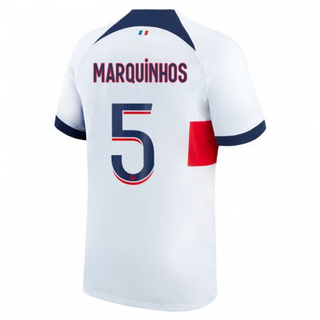 Kandiny Bambino Maglia Marquinhos #5 Bianco Kit Gara Away 2023/24 Maglietta