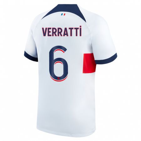 Kandiny Bambino Maglia Marco Verratti #6 Bianco Kit Gara Away 2023/24 Maglietta