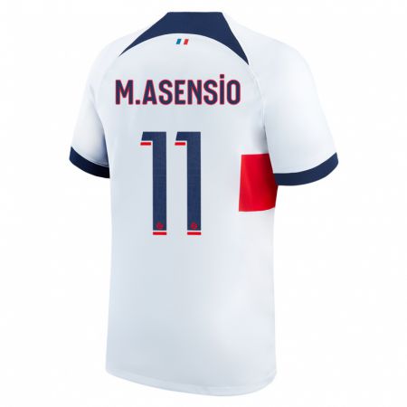 Kandiny Bambino Maglia Marco Asensio #11 Bianco Kit Gara Away 2023/24 Maglietta